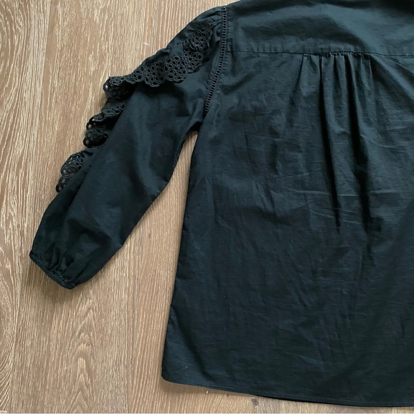 J. Crew Ruffle Sleeve Top Blouse Embroidered Eyelet Black Button Down - Picture 9 of 15
